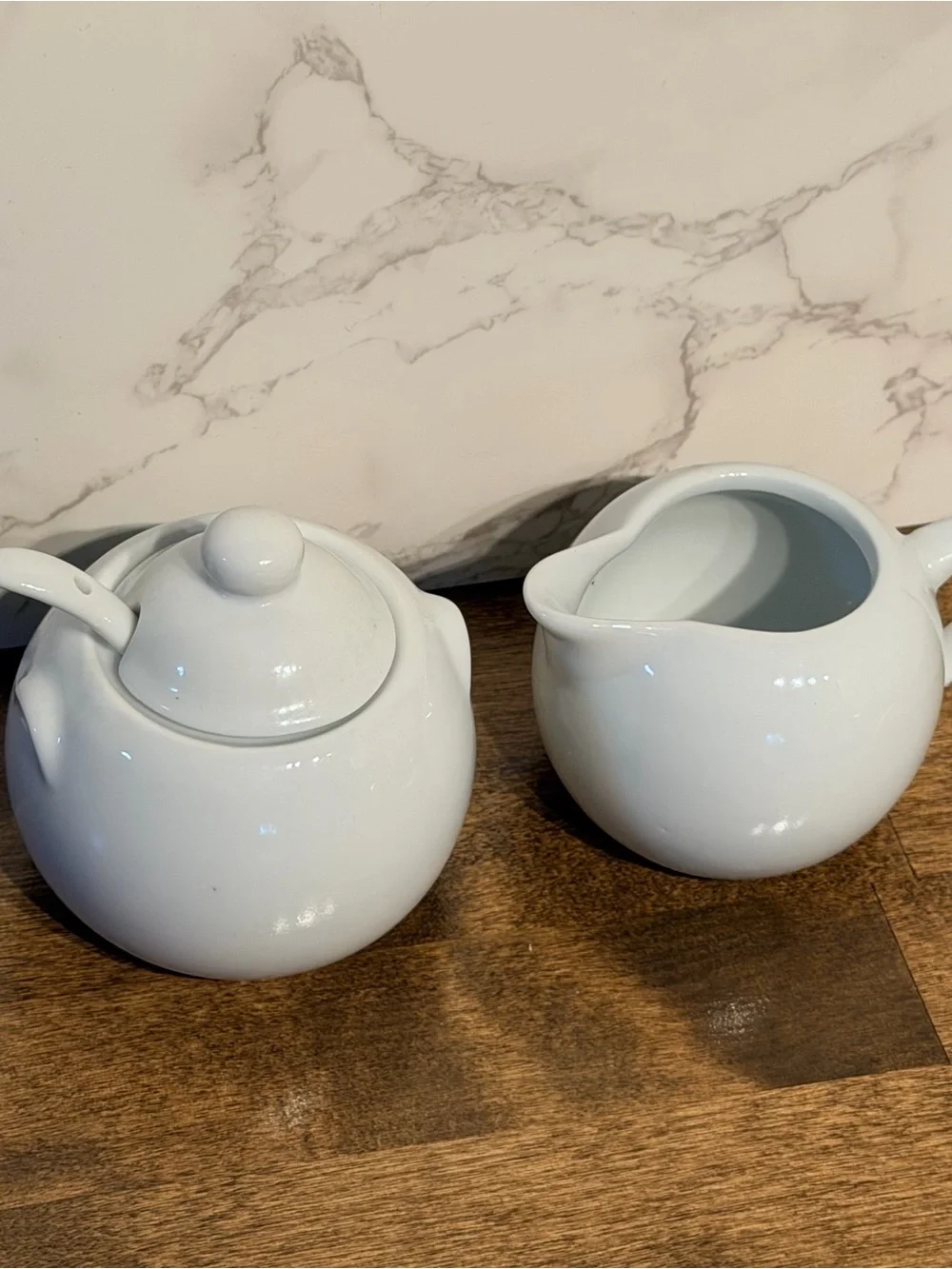 Wegmans White Ceramic Creamer and Sugar Set